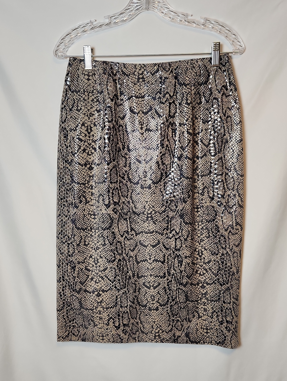 Danier Snake-Print Pencil Skirt in Black and Cream Size 8